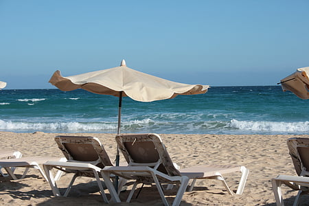 zrelaksować się, parasol, wakacje, Latem, morze, romantyczny, Fuerteventura