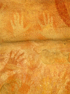 Felszeichnungen, Bronze-Wand, die Kultur der Aborigines, Handform, Blue mountains, Australien
