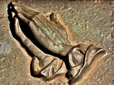 Biddende handen, metalen, religieuze, religie, oude, fossiele, Dinosaur