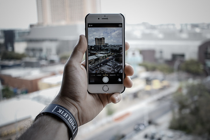 iPhone, kamera, sa slikama, fotografije, tehnologija, koji se kreće, grad