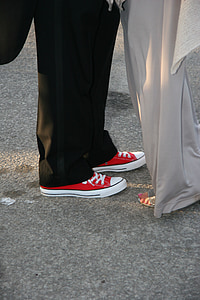 bröllop skor, duk, skor, sneakers, löparskor, gift med, par