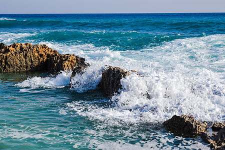 ondas, costa rochosa, erosão, mar, água, líquido, natureza