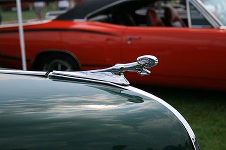close-up, classic, automobile, vintage, retro, hood, chrome