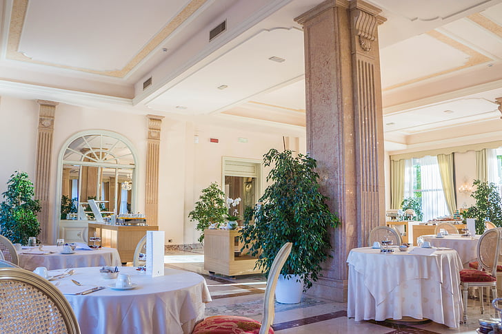 a Villa cortine palace, reggeliző terem, étterem, luxus, Sirmione, garda-tó, Olaszország
