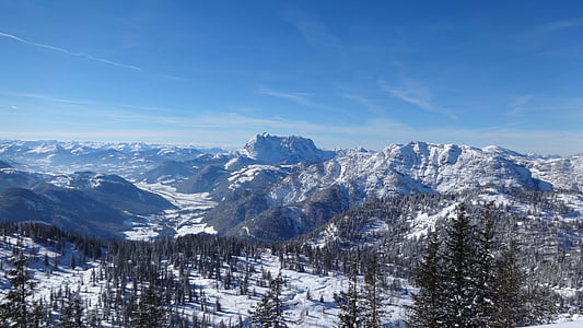 Alpu, Panorama, Austrija, ziemas, steinplatte
