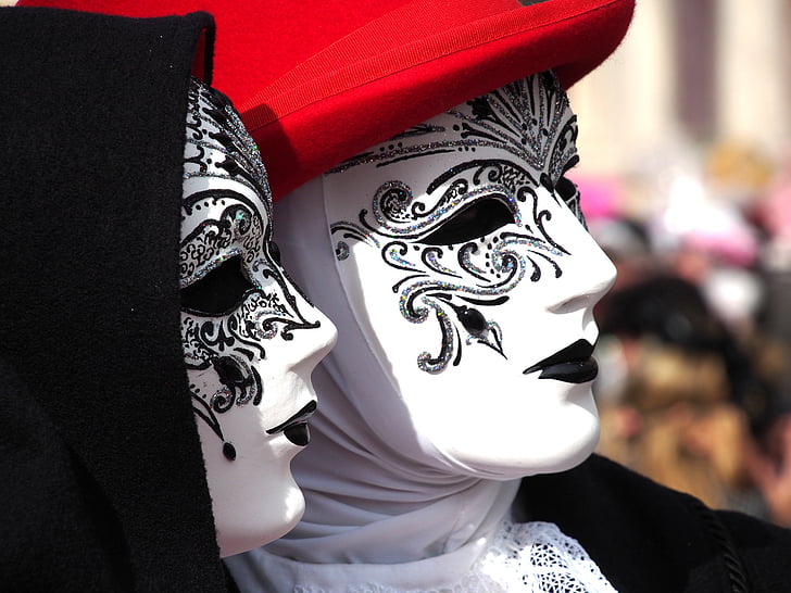 Karnavalas, Venecija, kaukė, Italija, kostiumas, skydas, raudona