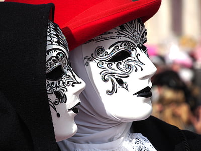 Карнавал, Венеция, маска, Италия, костюм, панел, червен