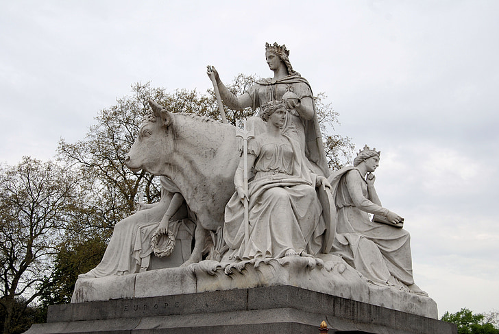 Albert memorial, Kebun Kensington, London, patung, batu, batu, patung