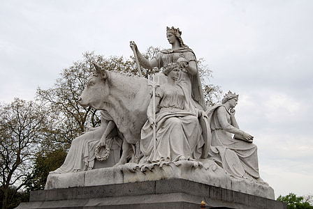 Albert memorial, Kensington gardens, London, statuja, mūrējumi, akmens, Tēlniecība