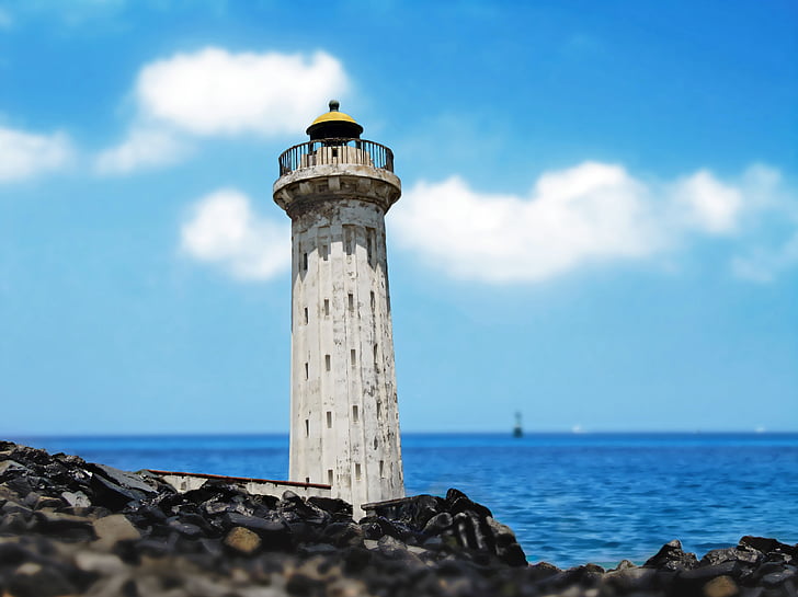 lighthouse, tower, old, building, sea, ocean, rocky coast