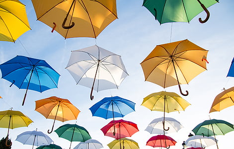 paraplyer, parasoller, omslaget, färgglada, paraply, regn, parasoll