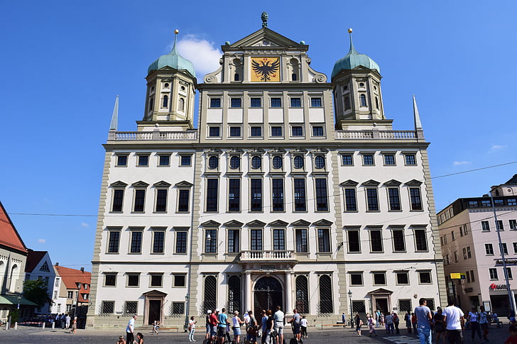 Augsburg, Stadhuis, Stadhuis van augsburg, historisch, zomer, gebouw, het platform