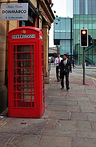 telefon, röd, staden, England, Manchester