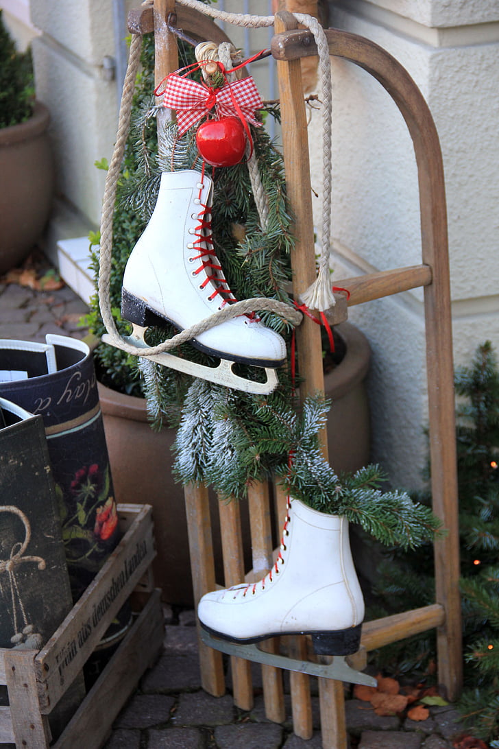 ฤดูหนาว, รองเท้าสเก็ต, กีฬา, ภาพนิ่ง, สเก็ตน้ำแข็ง, หิมะ, คริสมาสต์