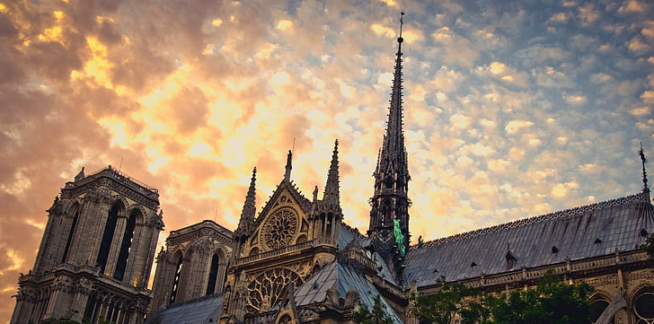Architektúra, budovy, Kaplnka, kostol, Francúzsko, Paríž, západ slnka
