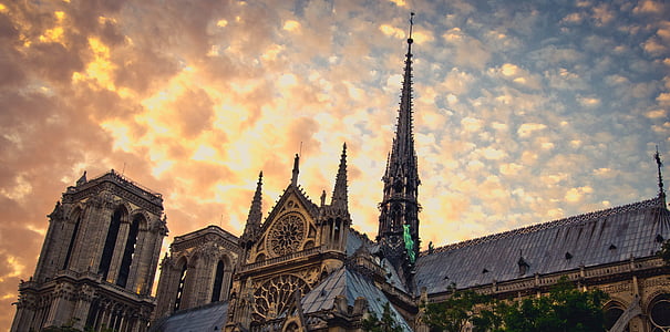 Architektura, budovy, kaple, kostel, Francie, Paříž, Západ slunce