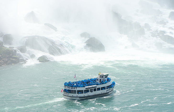 båt, fartyg, vatten, dimma, turism, turister, piga i dimman