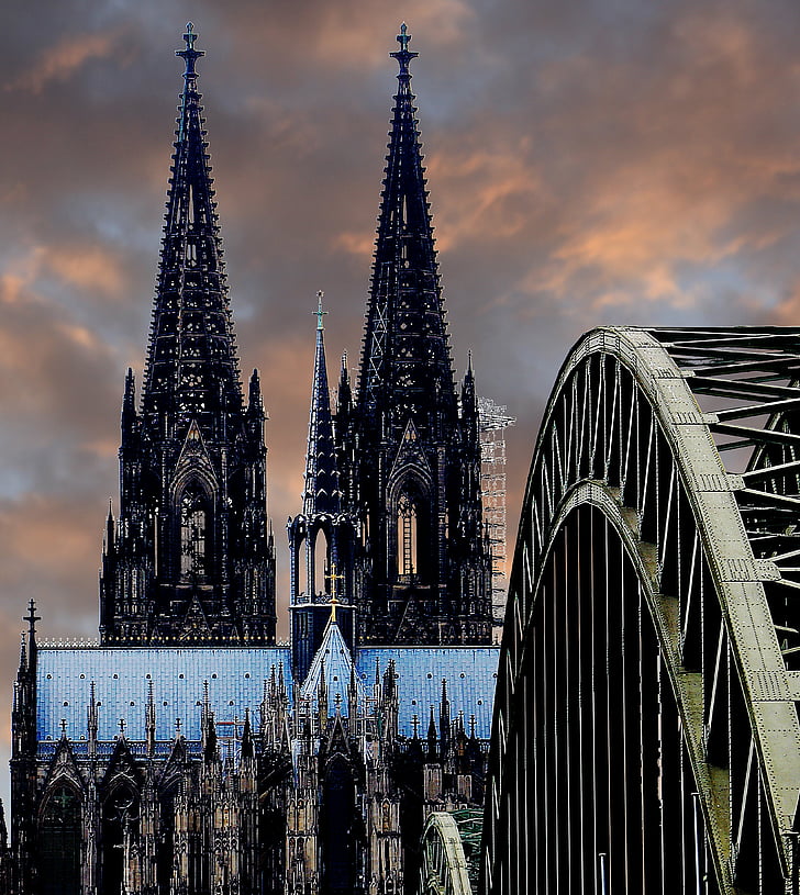 Catedral de Colonia, Puente de Hohenzollern, arcos, puente, Dom, Rin, puente del ferrocarril