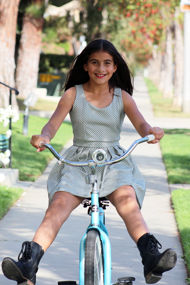 girl, youth, bike, middle school, pre-adolescent, hispanic teen, bicycle