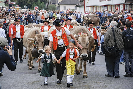 na rynku bydła, krowa, Appenzell, Szwajcaria, w tradycji, ludzie, tłum