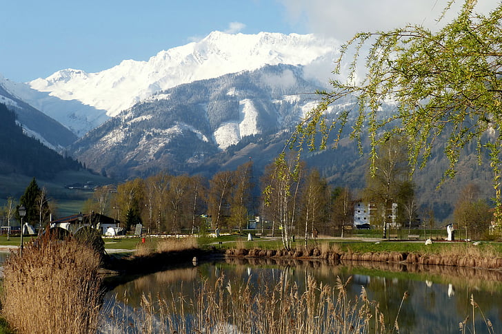 alpské, Vysoké Taury, vody, Uttendorf, voda, jaro, krajina
