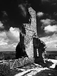 Ruine, England, schwarz weiß, Stein, Zaun, schwarz / weiß, alt