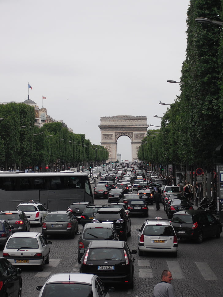 Champs elysees, trafik, Triumfbågen, Paris, Frankrike, turism, Franska