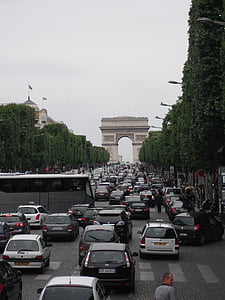 Champs elysees, provoz, Arc de triomphe, Paříž, Francie, cestovní ruch, Francouzština