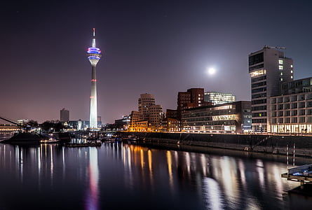 Düsseldorf, Media harbour, építészet, modern, Port, homlokzat, épület