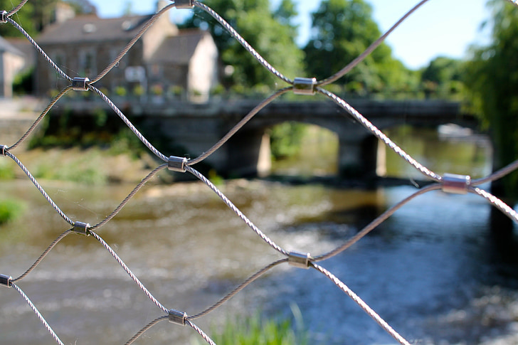 fence, water, bridge