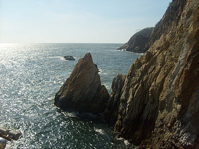 Seascape, skały, Ocean, Meksyk, Acapulco, krajobraz, wody