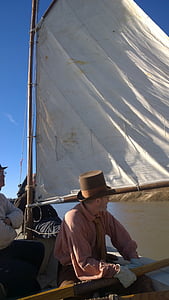 keelboat, 강 탐색, 1800의 여행, 항해 선박, 세일링, 사람들, 야외에서
