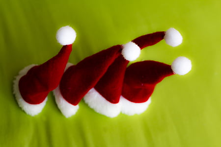 Boże Narodzenie, kapelusze, Mikołaj, czerwony, biały, zielony, tkaniny