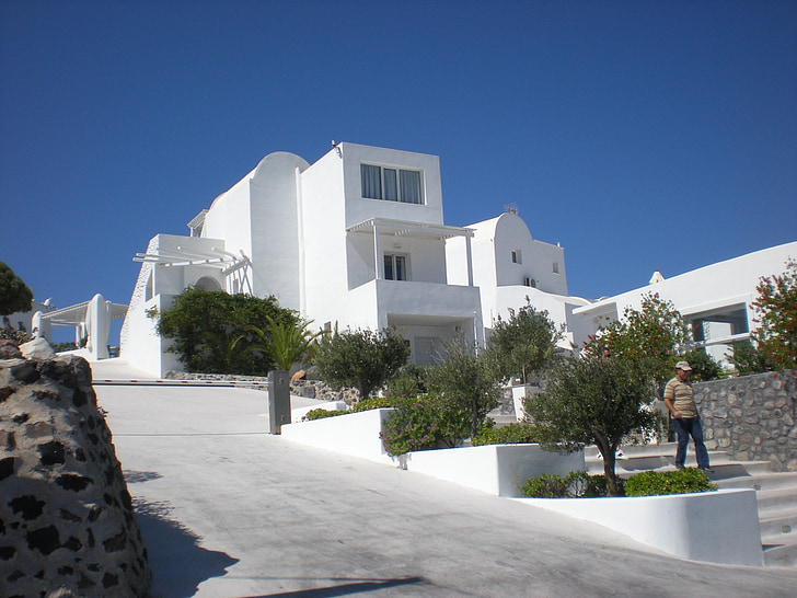 Santorini, isla griega, Grecia, Marina, vista a la calle, casa de vivienda