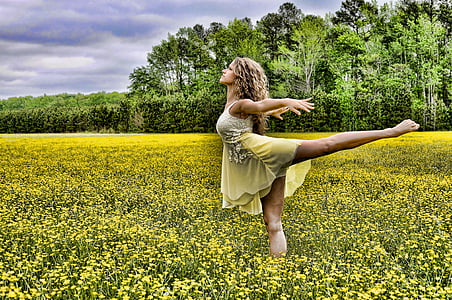 dancer, dance, field, yellow, young, girl, female