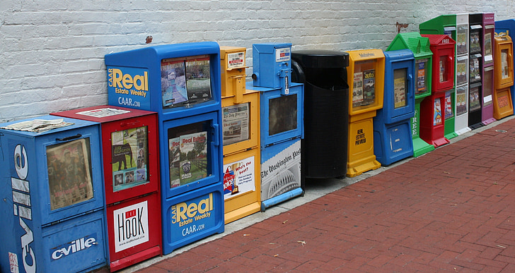 newspapers, pamphlets, vending machines, flyers, journalism, printed material, papers