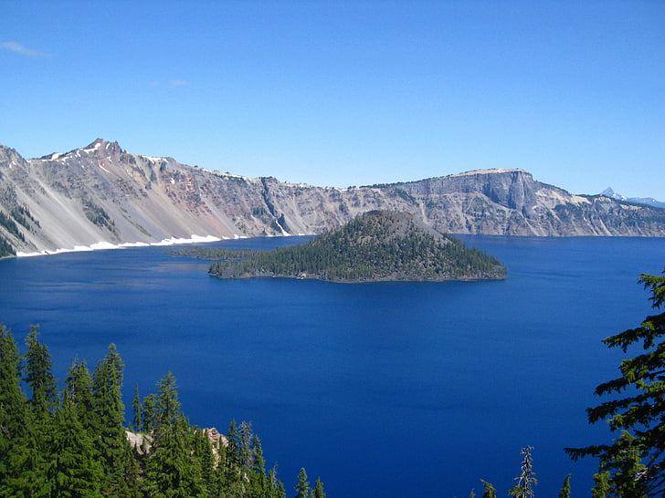 кратера езеро, Орегон, остров, езеро, кратер, националните, парк
