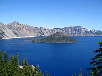 Kráterové jezero, Oregon, ostrov, jezero, kráter, Národní, parku