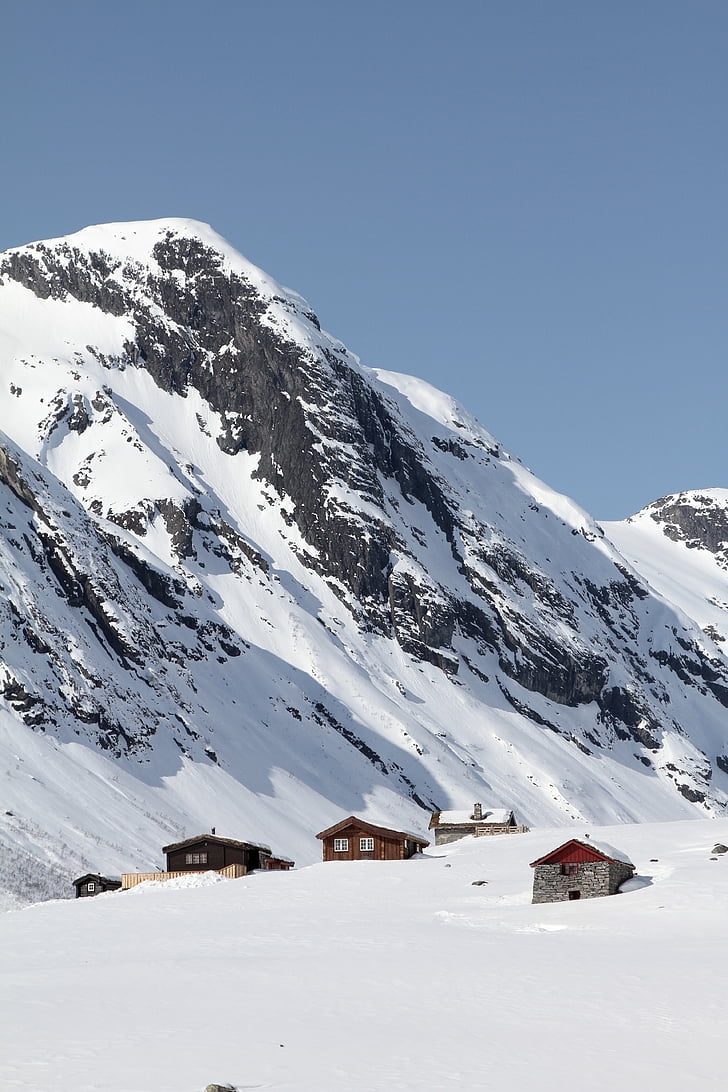 Zdjęcie, góry, śnieg, w ciągu dnia, Snowy mountain, kabiny, Hut