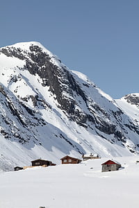 foto, berg, sneeuw, overdag, besneeuwde berg, cabine, hut