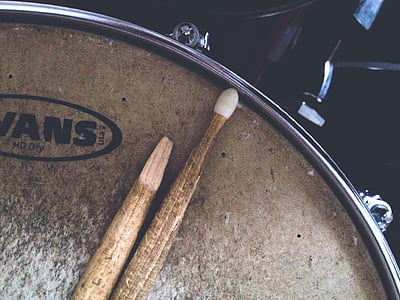 broken drumstick, close-up, dark, dirty, drum, drumstick, horizontal