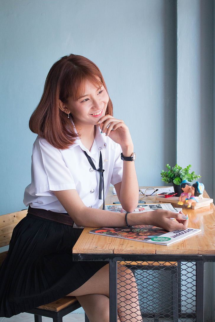 students, cafe, girl, woman, smile, sit, happiness
