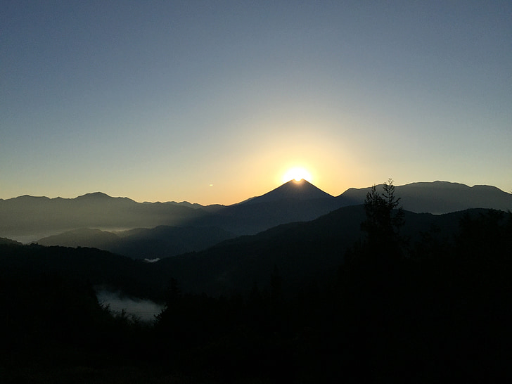 fuji de diamante, amanhecer, Monte fuji, Yamanashi, montanha, natureza, pôr do sol