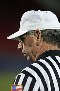 referee, american football, stripes, striped, white hat, focus, watching