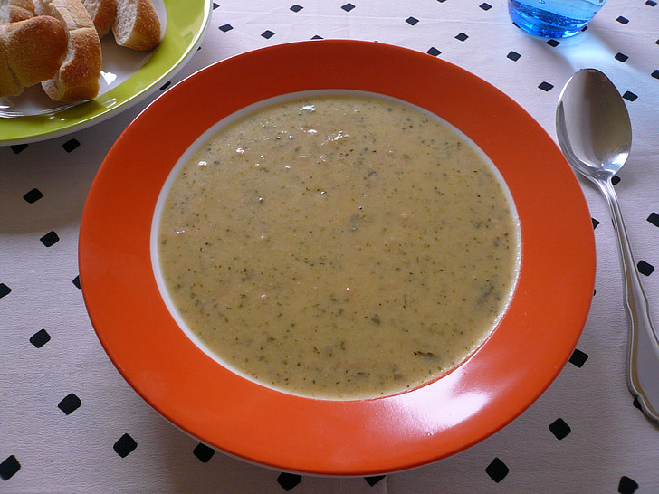 juha, ploščo, žlico, zelenjavna juha, hrane, namizni pribor, oranžna
