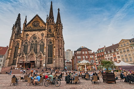 katedraali, Mühlhausen, Alsace, Ranska, arkkitehtuuri, vanha kaupunki, talo palvonta
