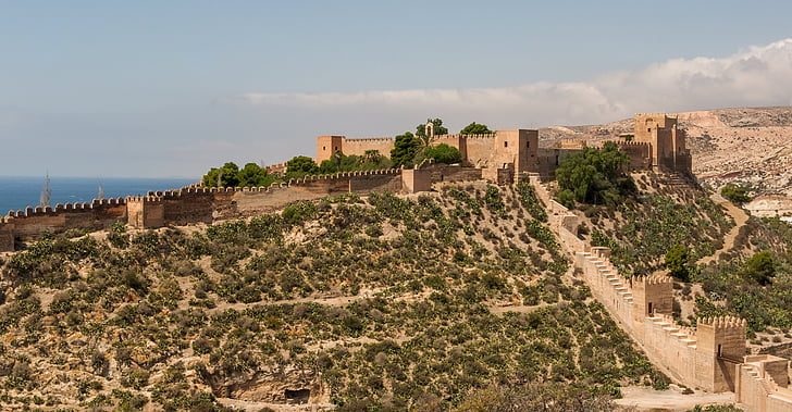 Alcáçova de almeria, Espanha, Castelo, parede, Fortaleza, Marco, Andaluzia