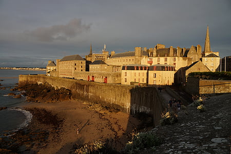 Saint malo, Francija, Brittany, večernem soncu, obala, srednjem veku, mesto