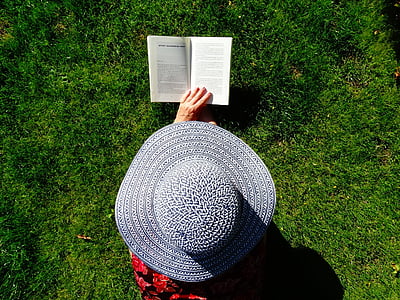 sombrero, leer, verano, relajarse, libros, hierba, libro