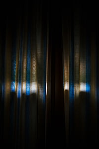 blue, grey, white, stripe, curtain, dim, light